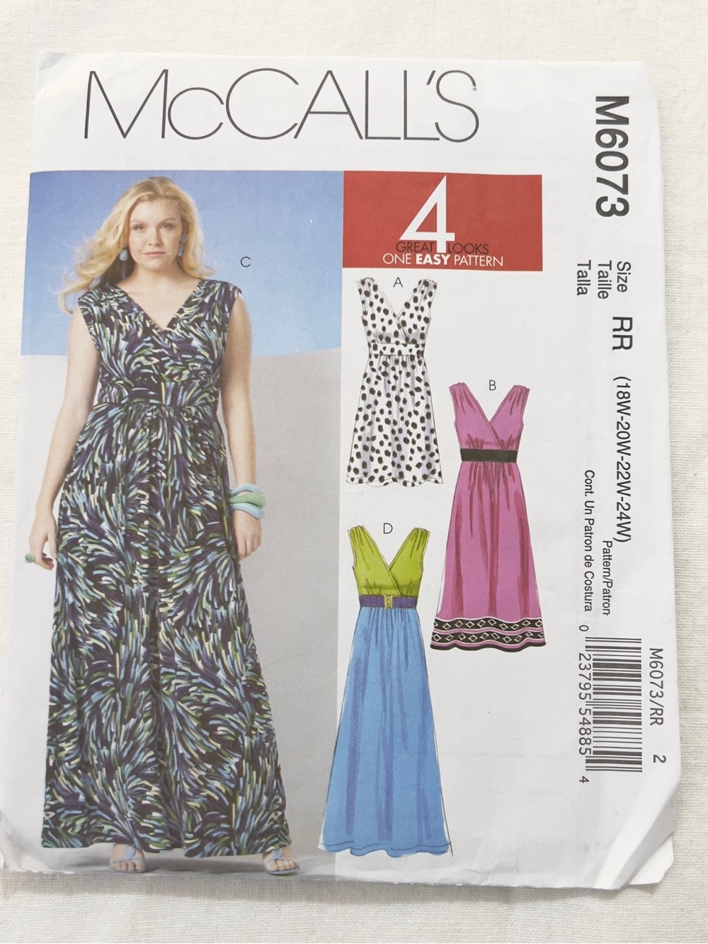 McCall’s M6073 Sewing Pattern | Maxi Dress 4 Styles | Plus Size 18W-24W